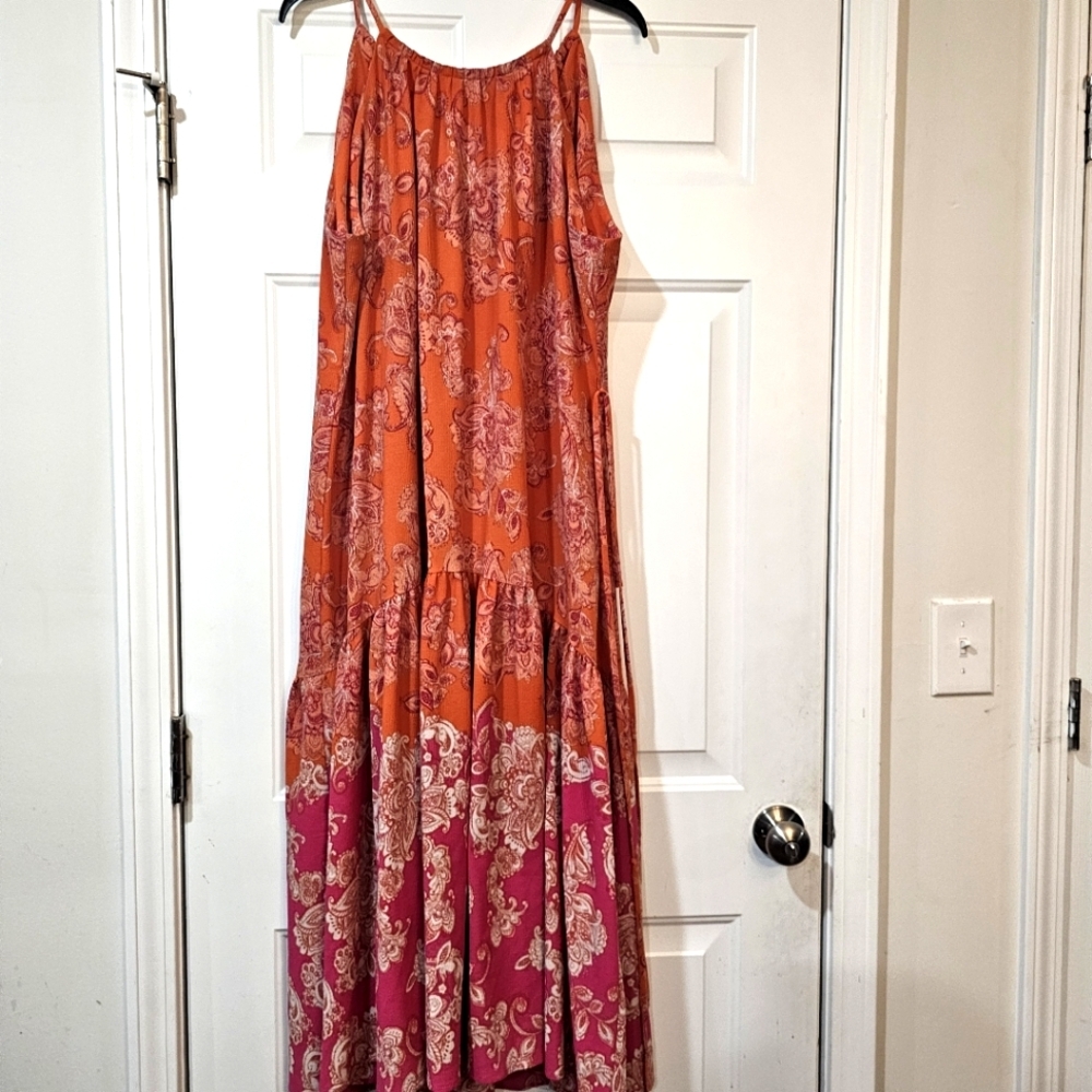 Maison TaraFloral Orange and Pink Maxi Dress Size 18w Maxi Ocean Tiered Beach - Picture 3 of 13